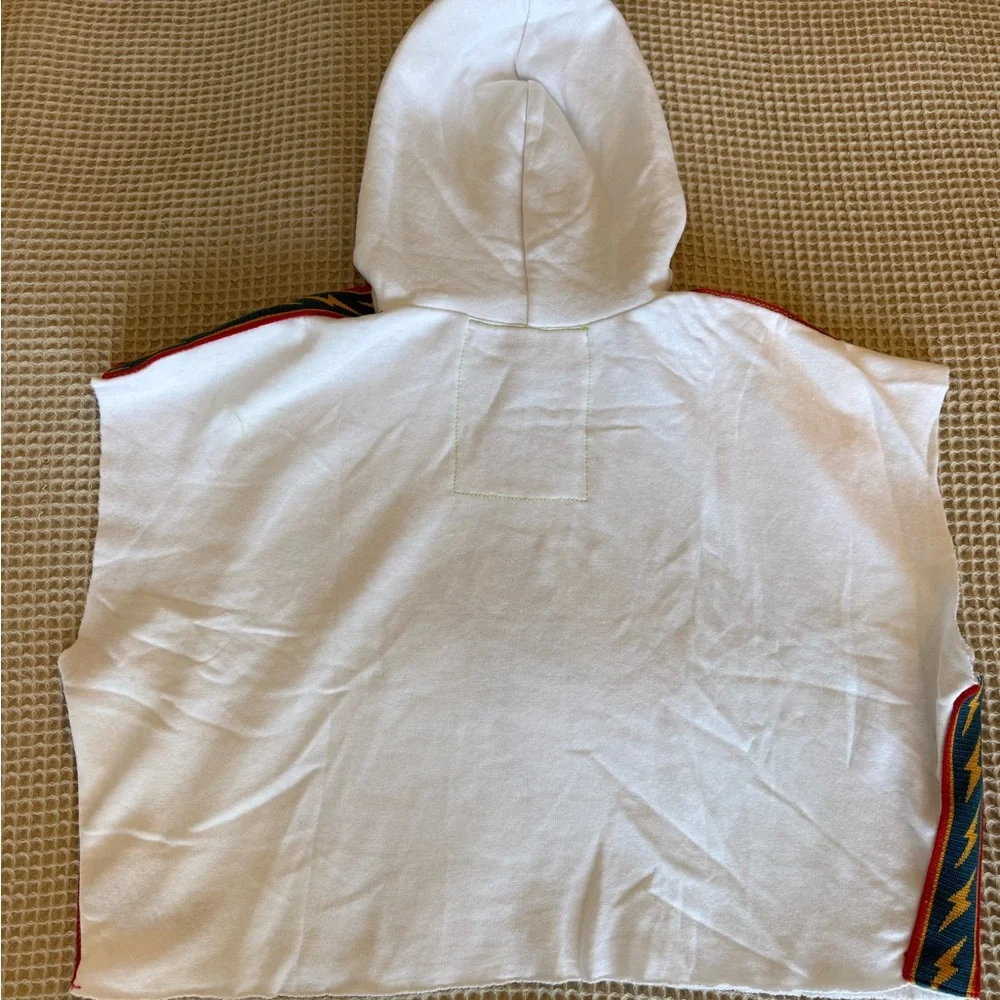 Aviator Nation BOLT STRIPE SLEEVELESS RELAXED CROPPED PULLOVER HOODIE - WHITE - Picture 4 of 5
